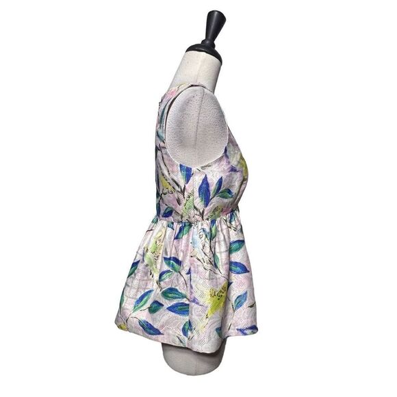 Leifsdottir Anthropologie Sleeveless Metallic Peplum Blouse with Birds Size 2 - Picture 2 of 4